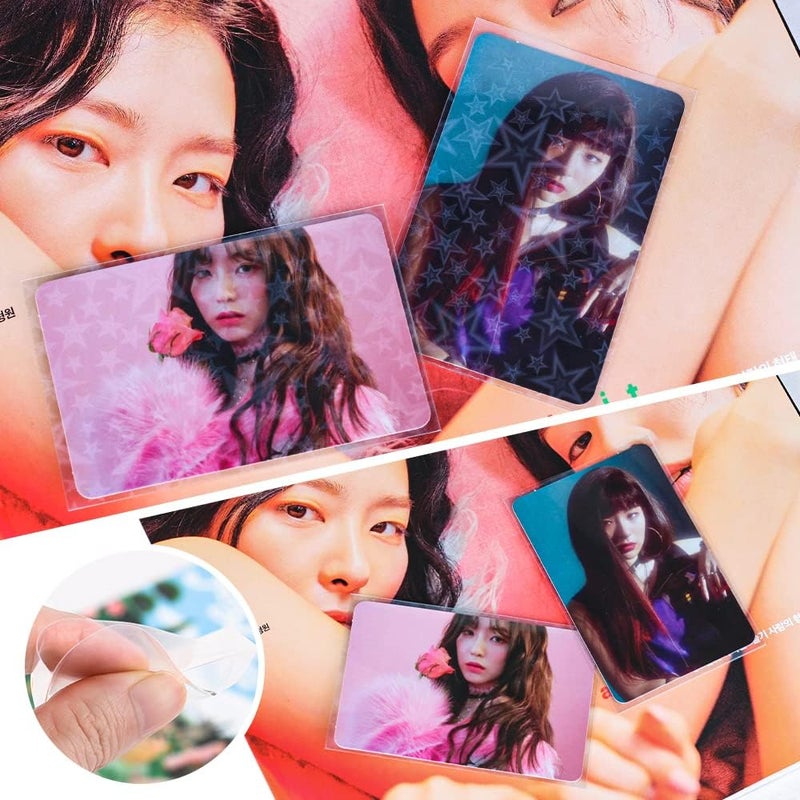 baskiss 100 Packs Laser Star Photocard Sleeves Kpop 200 Microns Ultra Thick Sleeves Idol Photo Cards Protector Trading Cards Shield Cover (New Star-Shape Laser, Unsealable) - Image 4